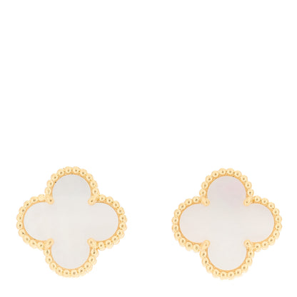 Van Cleef & Arpels 18K Yellow Gold Mother of Pearl Vintage Alhambra Earrings 1 of 5