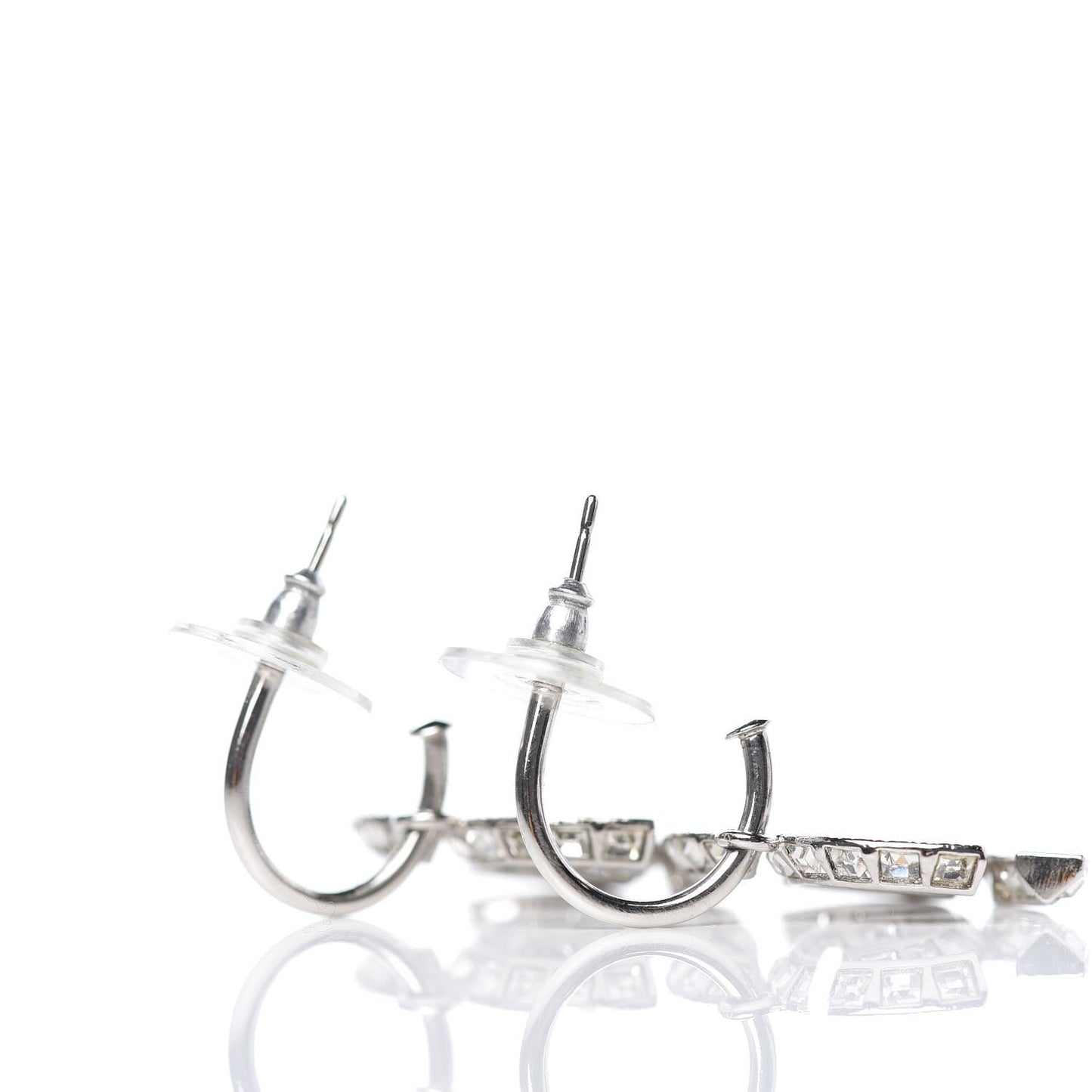 Baguette Crystal CC Drop Earrings Silver