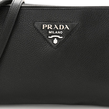 Prada Vitello Daino Soft Zippered Shoulder Bag Black 8 of 10