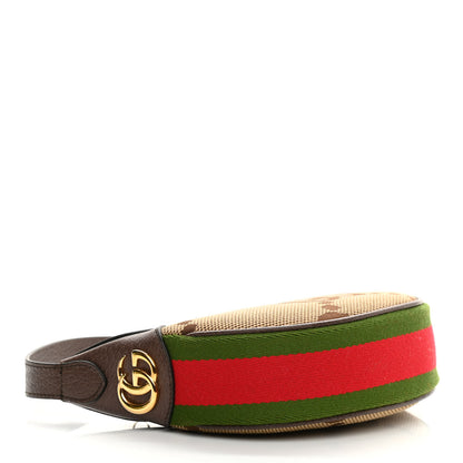 Gucci Monogram Jumbo GG Textured Dollar Calfskin Web Mini Ophidia Half Moon Hobo Camel Ebony New Acero 3 of 8