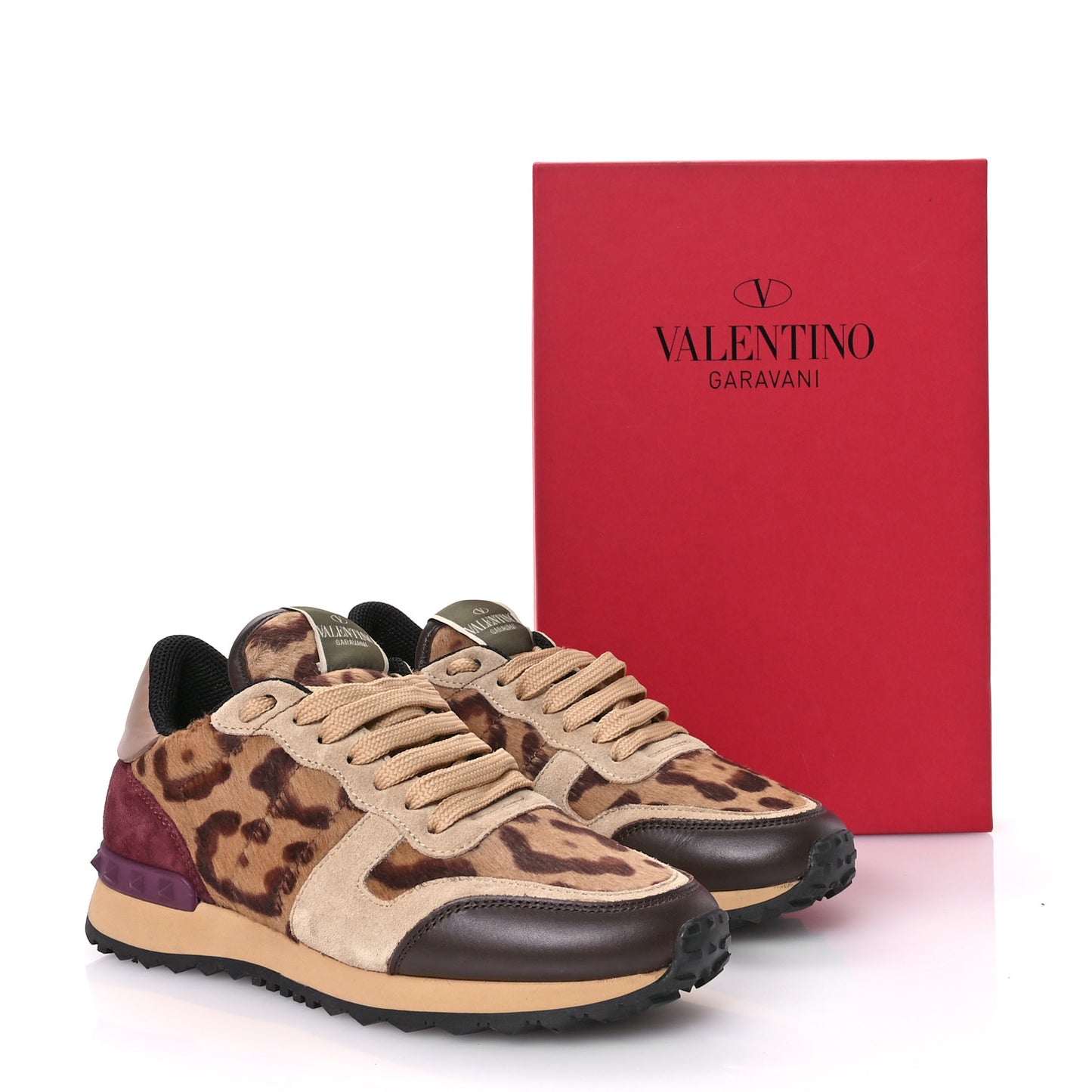 Calf Hair Suede Leopard Print Womens Rockrunner Sneakers 37.5 Multicolor