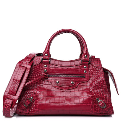 Balenciaga Calfskin Crocodile Embossed Neo Classic Silver Hardware S City Raspberry 1 of 8