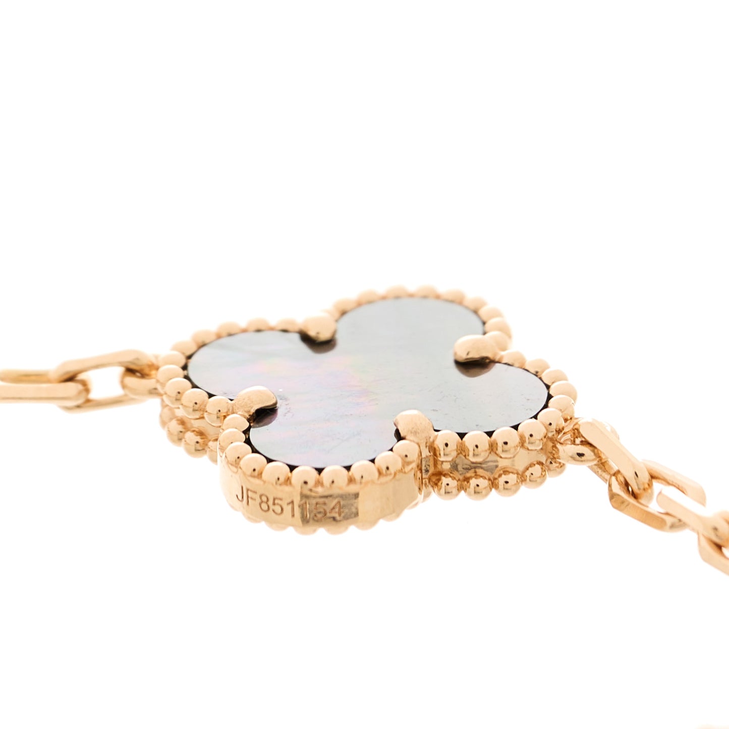 18K Rose Gold Grey Mother of Pearl 5 Motifs Vintage Alhambra Bracelet