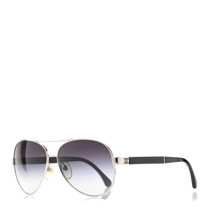 Chanel Lambskin Quilted CC Aviator Sunglasses 4195-Q Black 1 of 8