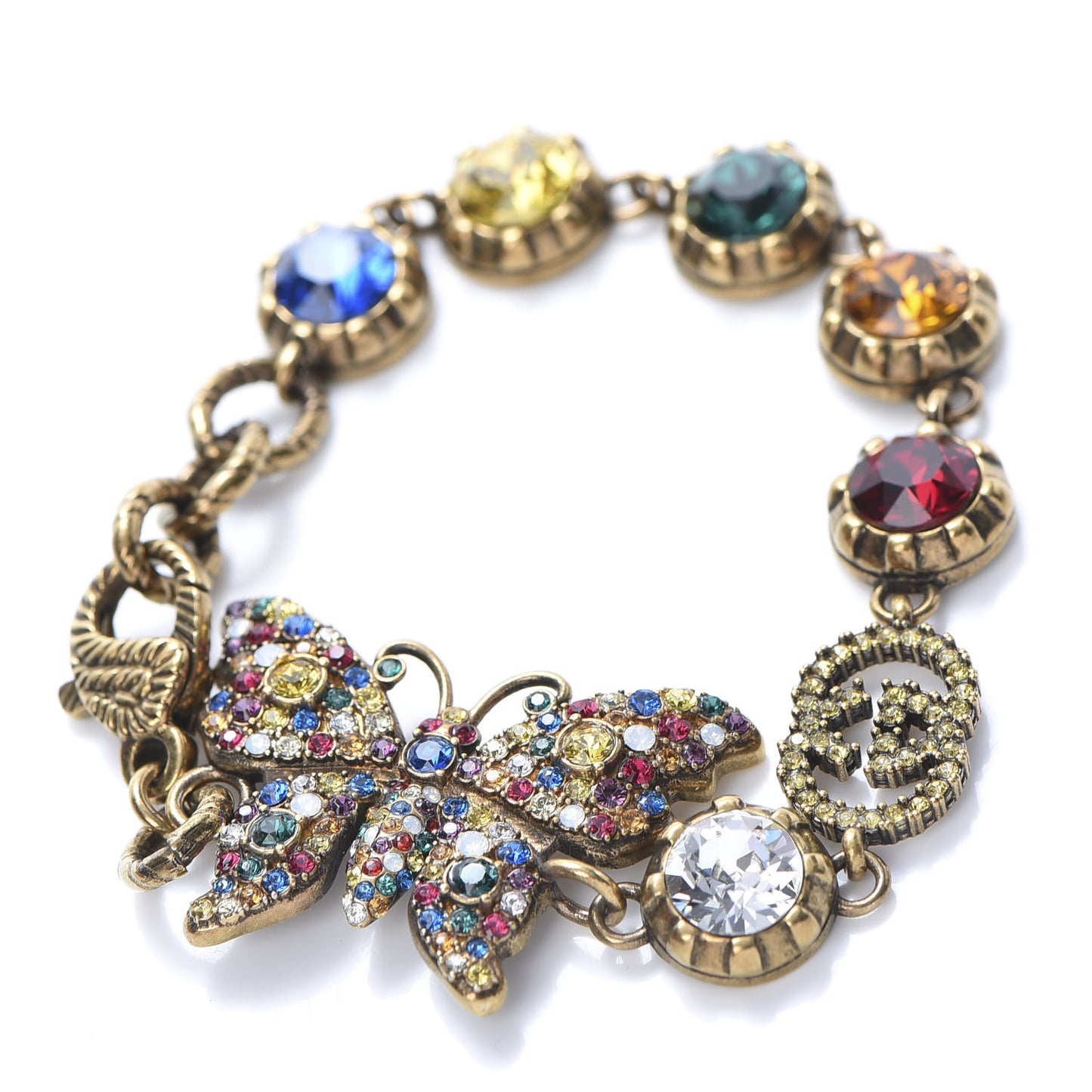 Crystal Butterfly Bracelet Aged Gold Multicolor