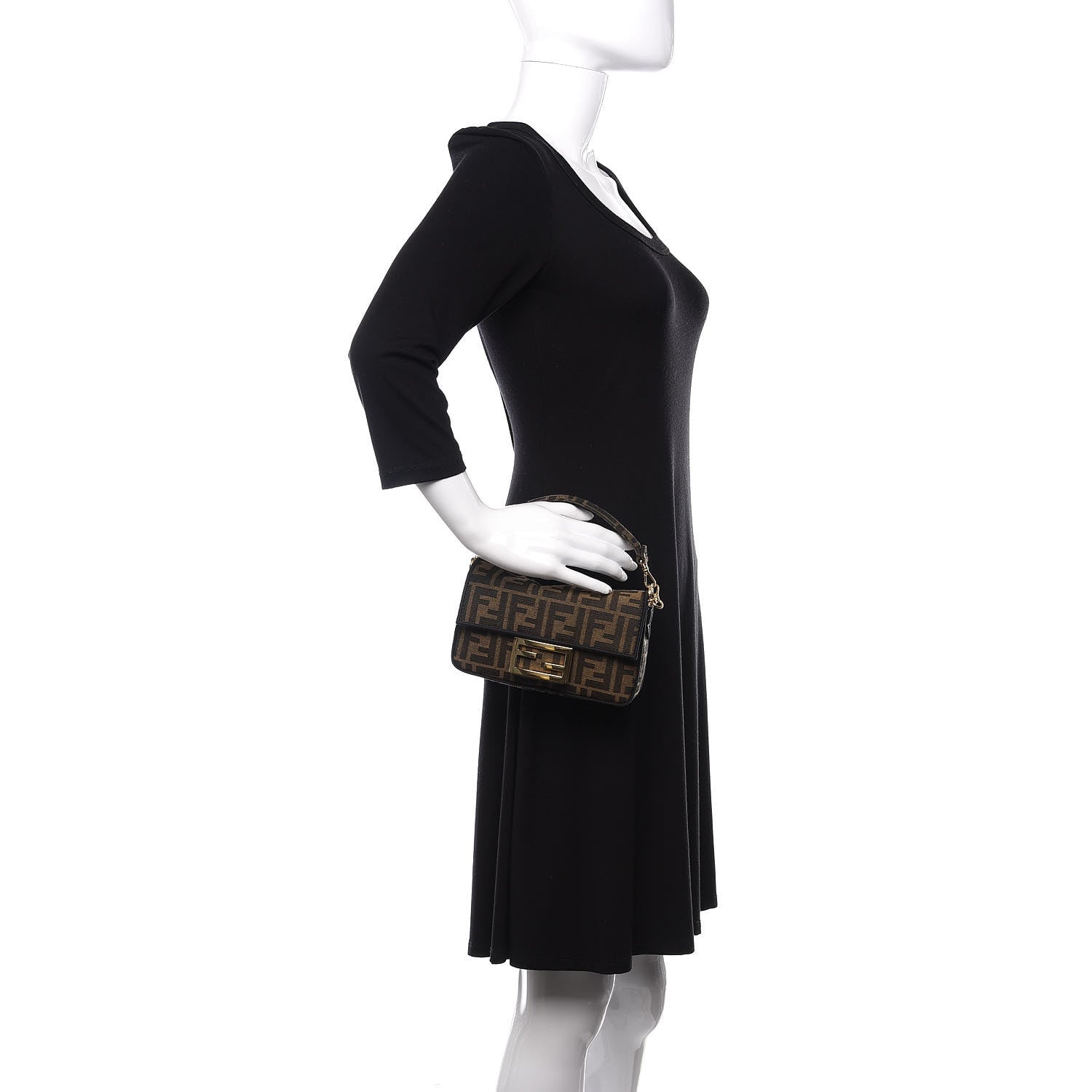 Fendi Fabric Jacquard FF 1974 Mini Baguette Tobacco Moro Black 3 of 12