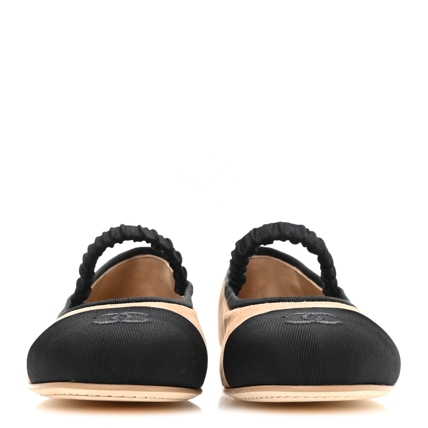 Suede Kidskin Grosgrain Mary Jane Flats 38 Beige Black