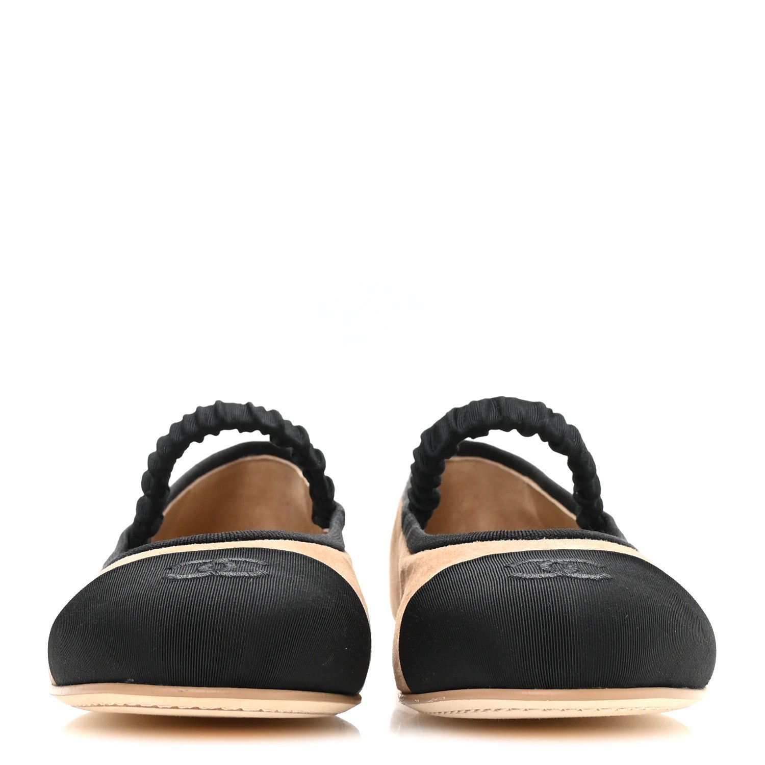 Chanel Suede Kidskin Grosgrain Mary Jane Flats 38 Beige Black 3 of 9