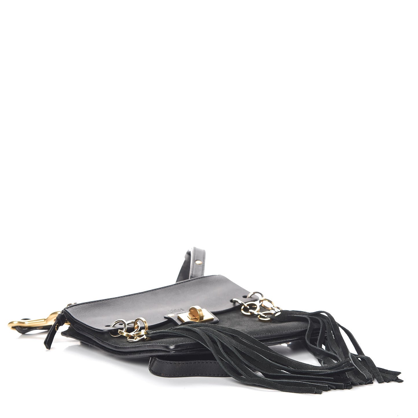 Calfskin Suede Small Jane Fringe Bag Black