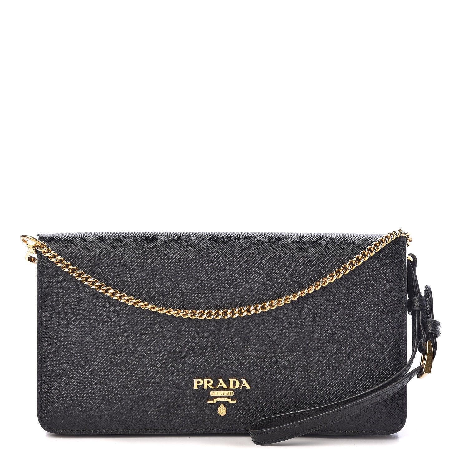 Prada Saffiano Metal Mini Flap Crossbody Wristlet Bag Black 1 of 9
