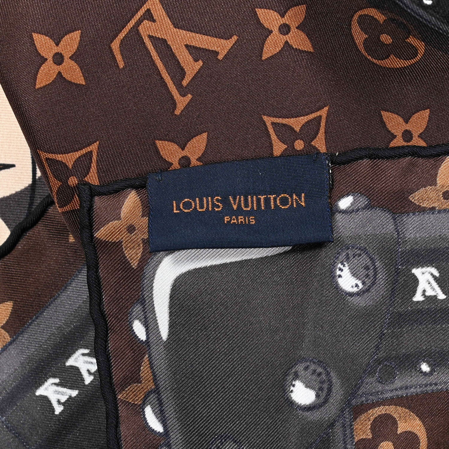 Louis Vuitton Silk Monogram LV World Square Scarf Brown 2 of 3