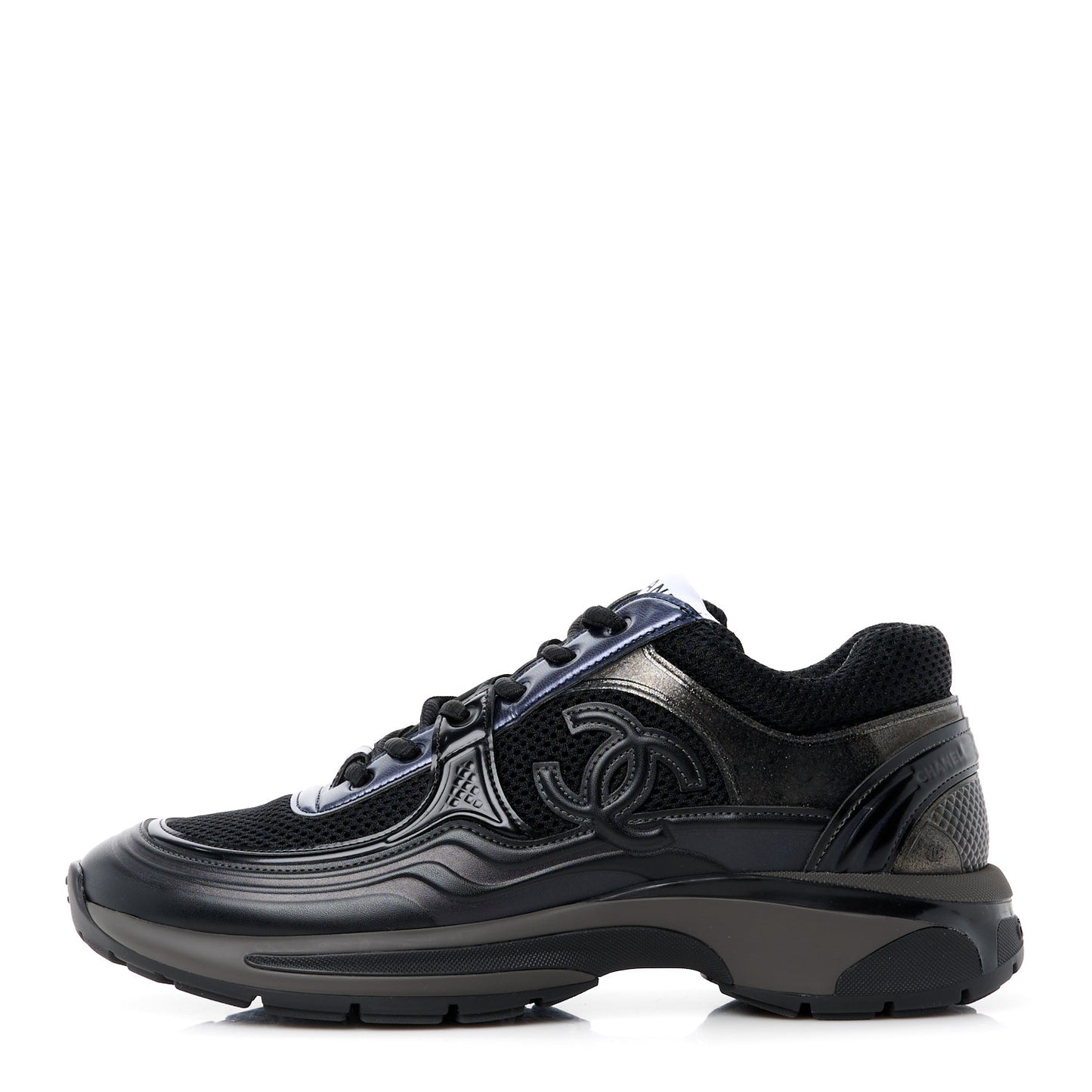 Fabric Laminated Calfskin Stretch CC Womens Sneakers 39.5 Black