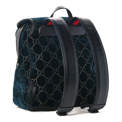 Gucci Velvet GG Monogram Textured Calfskin Web Small Double Buckle Backpack Blue Beige Black 3 of 11
