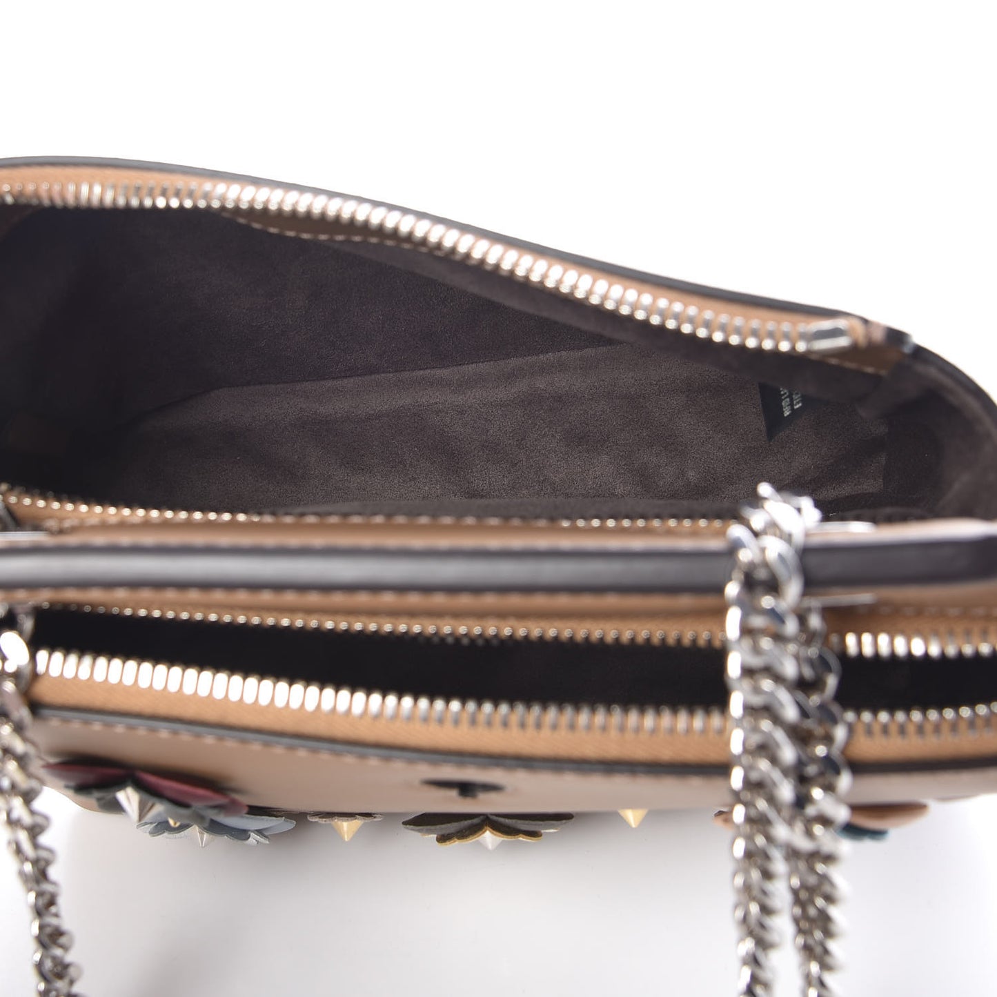 Vitello Baltico Nappa Flowerland Studded Small Dotcom Click Chain Satchel Cuoio Multicolor