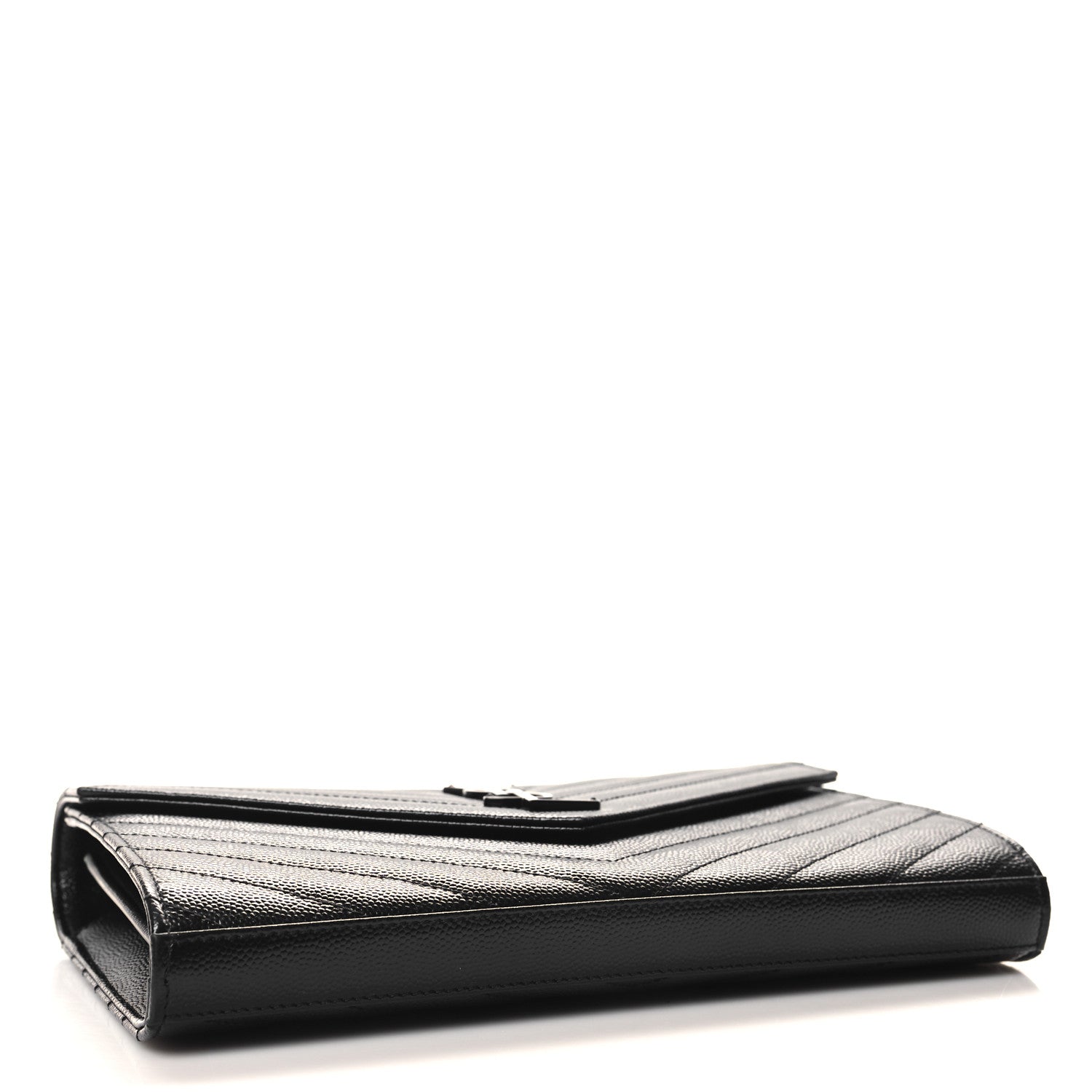 Saint Laurent Grain De Poudre Matelasse Chevron Monogram Monochrome Chain Wallet Black 4 of 11