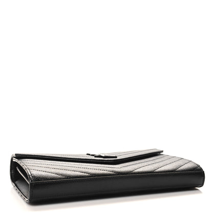 Saint Laurent Grain De Poudre Matelasse Chevron Monogram Monochrome Chain Wallet Black 4 of 11