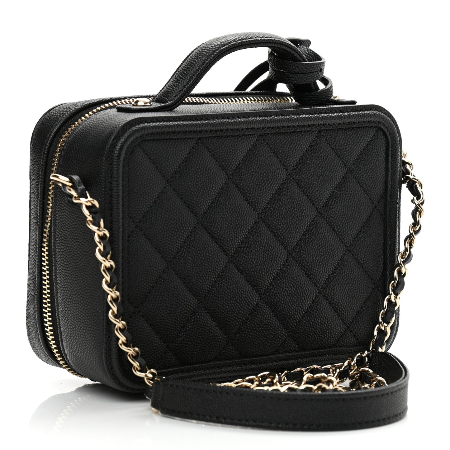 Caviar Quilted Small CC Filigree Vanity Case Black
