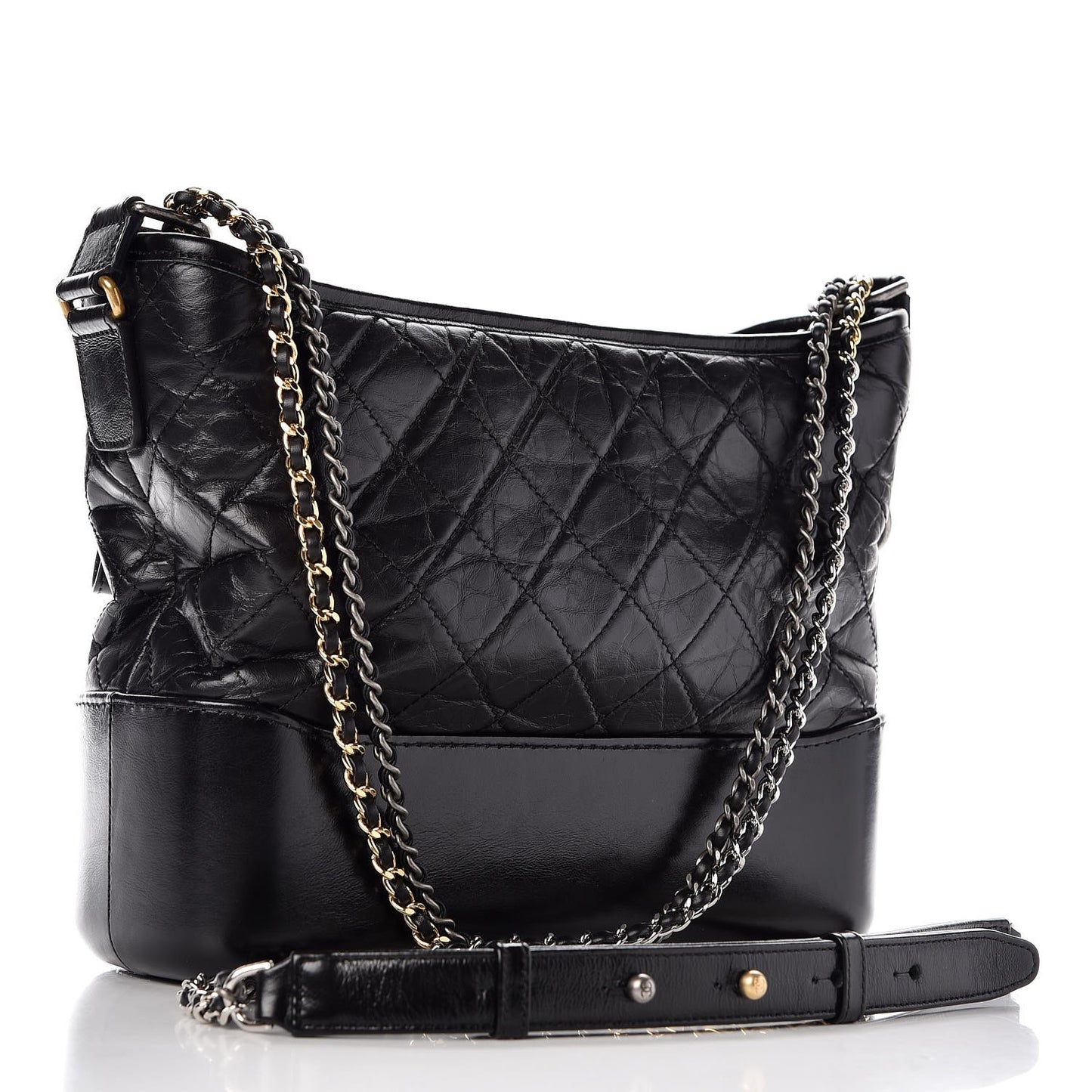 Aged Calfskin Quilted Medium Gabrielle Hobo Black