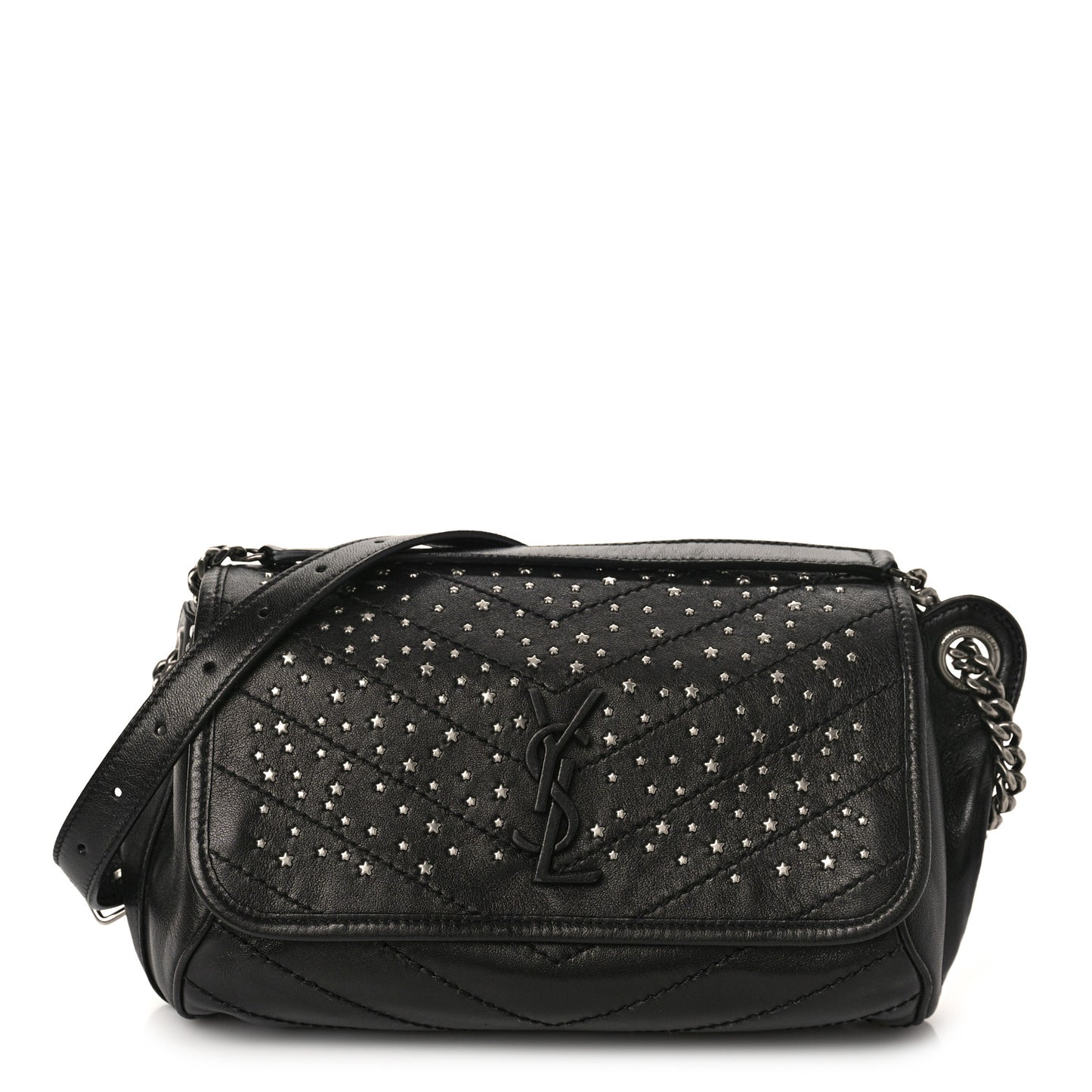 Calfskin Studded Stardust Monogram Niki Shoulder Bag Black