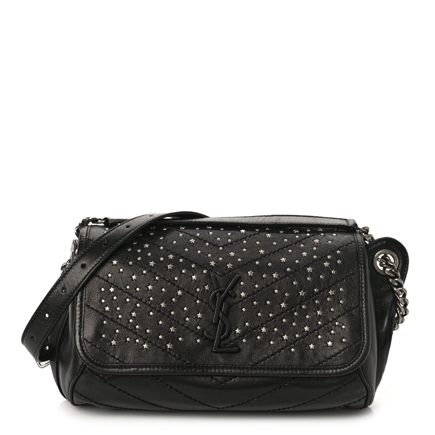 Saint Laurent Calfskin Studded Stardust Monogram Niki Shoulder Bag Black 1 of 8