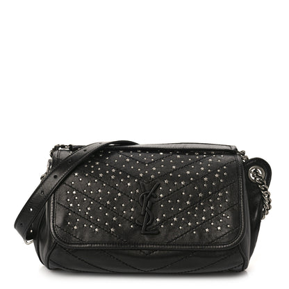Saint Laurent Calfskin Studded Stardust Monogram Niki Shoulder Bag Black 1 of 8