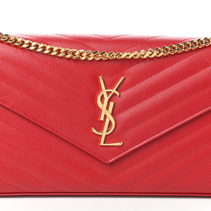 Saint Laurent Grain De Poudre Matelasse Chevron Monogram Chain Wallet Red 7 of 9