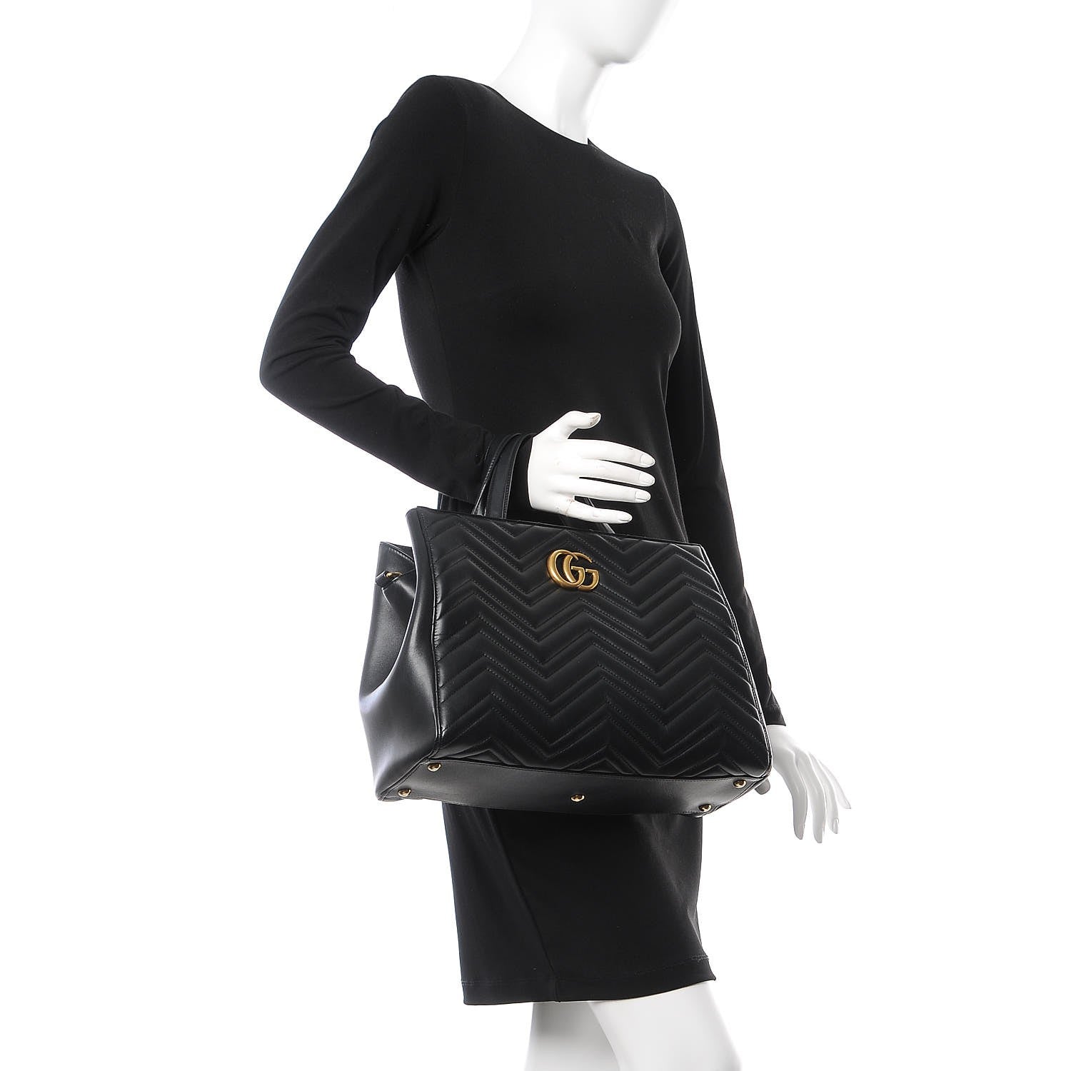 Gucci Calfskin Matelasse Medium GG Marmont Tote Black 3 of 12