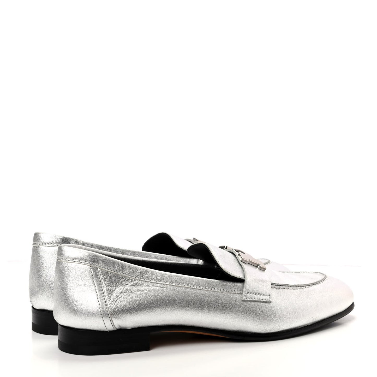 Metallic Goatskin Paris Loafers 37 Gris Argente