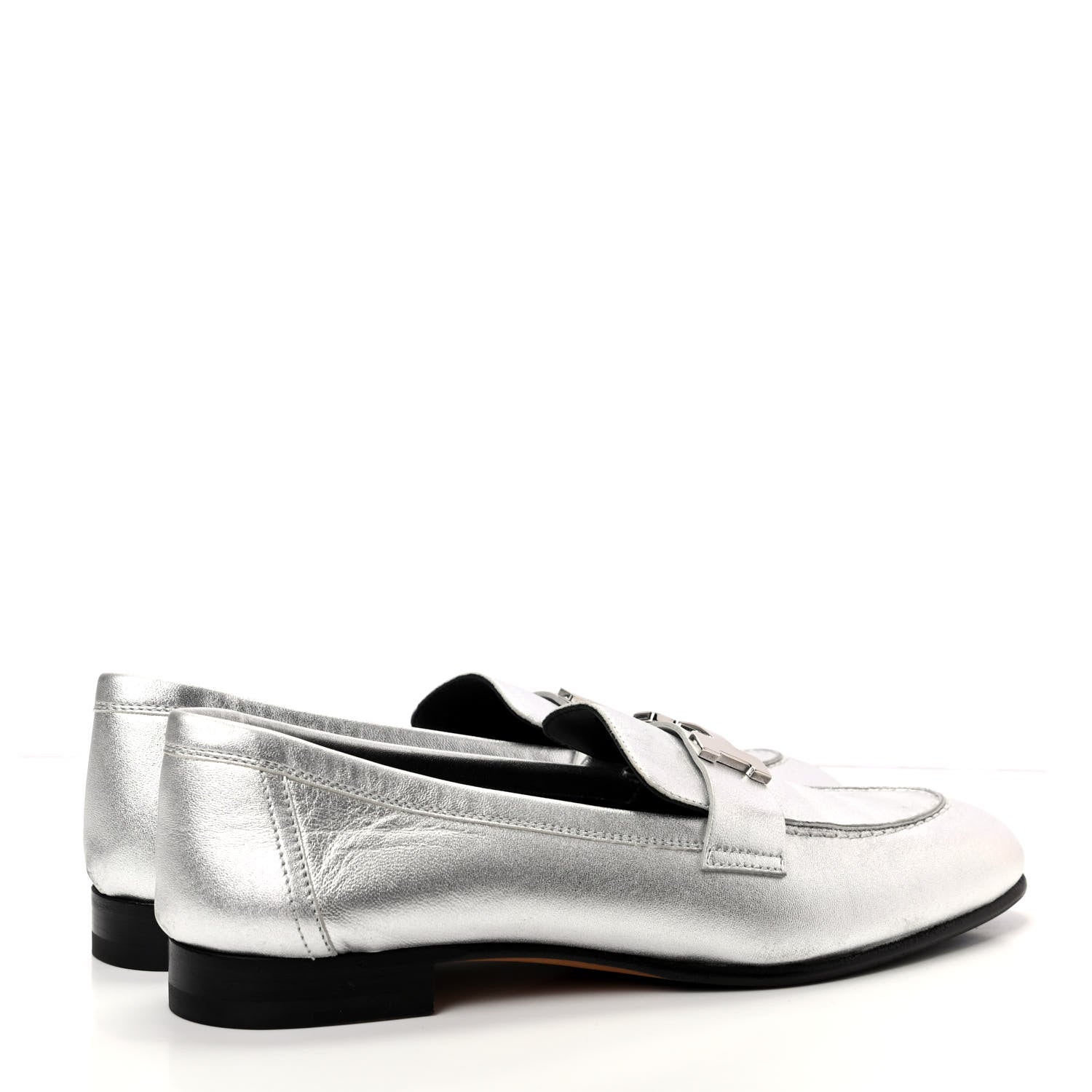 Hermes Metallic Goatskin Paris Loafers 37 Gris Argente 4 of 7