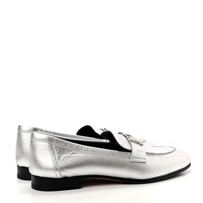 Hermes Metallic Goatskin Paris Loafers 37 Gris Argente 4 of 7