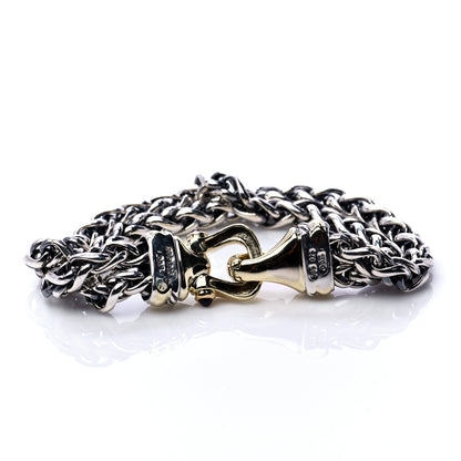 David Yurman Sterling Silver 14K Yellow Gold Garnet 6mm Double Wheat Buckle Bracelet 6 of 7