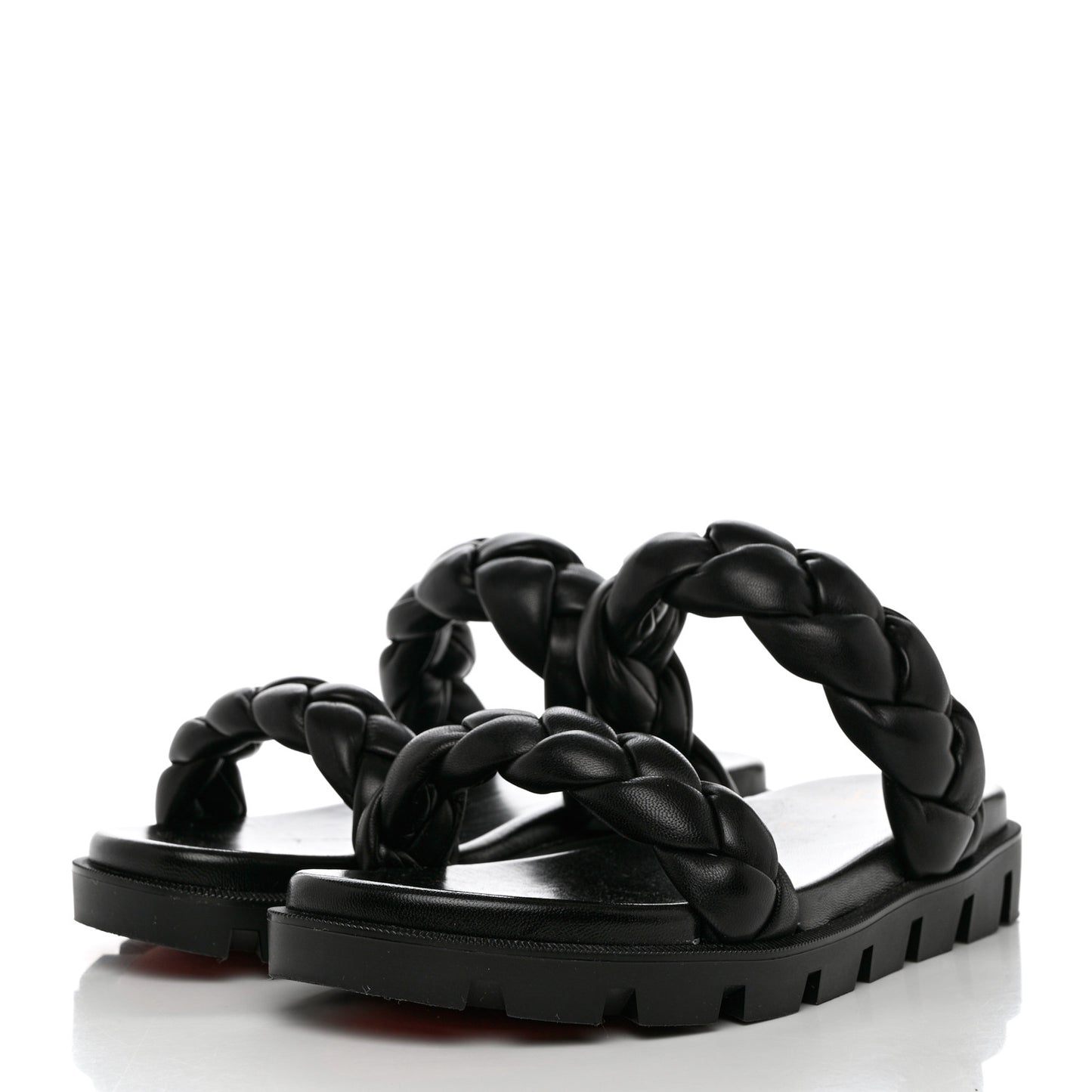 Calfskin Braided Just Brio Slide Sandals 39.5 Black