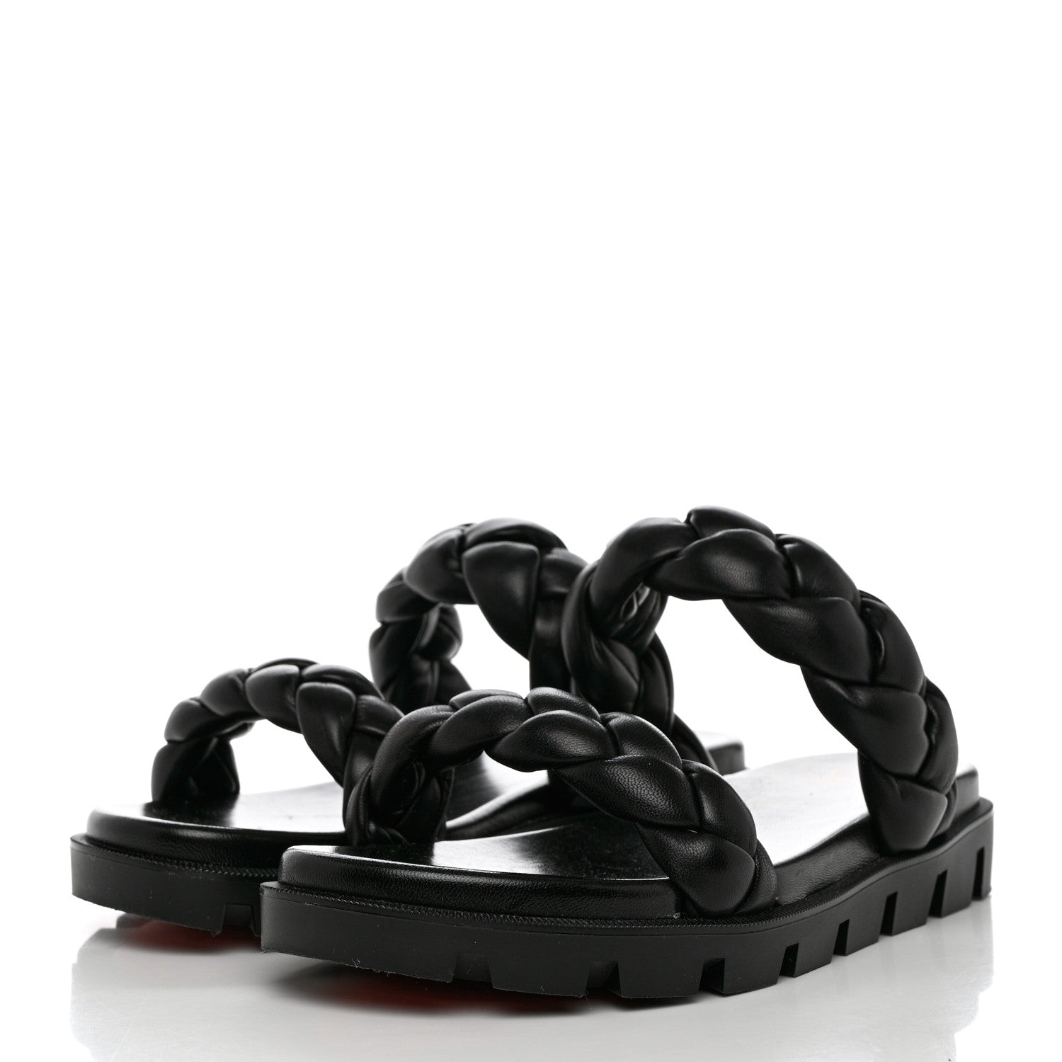 Christian Louboutin Calfskin Braided Just Brio Slide Sandals 39.5 Black 3 of 8