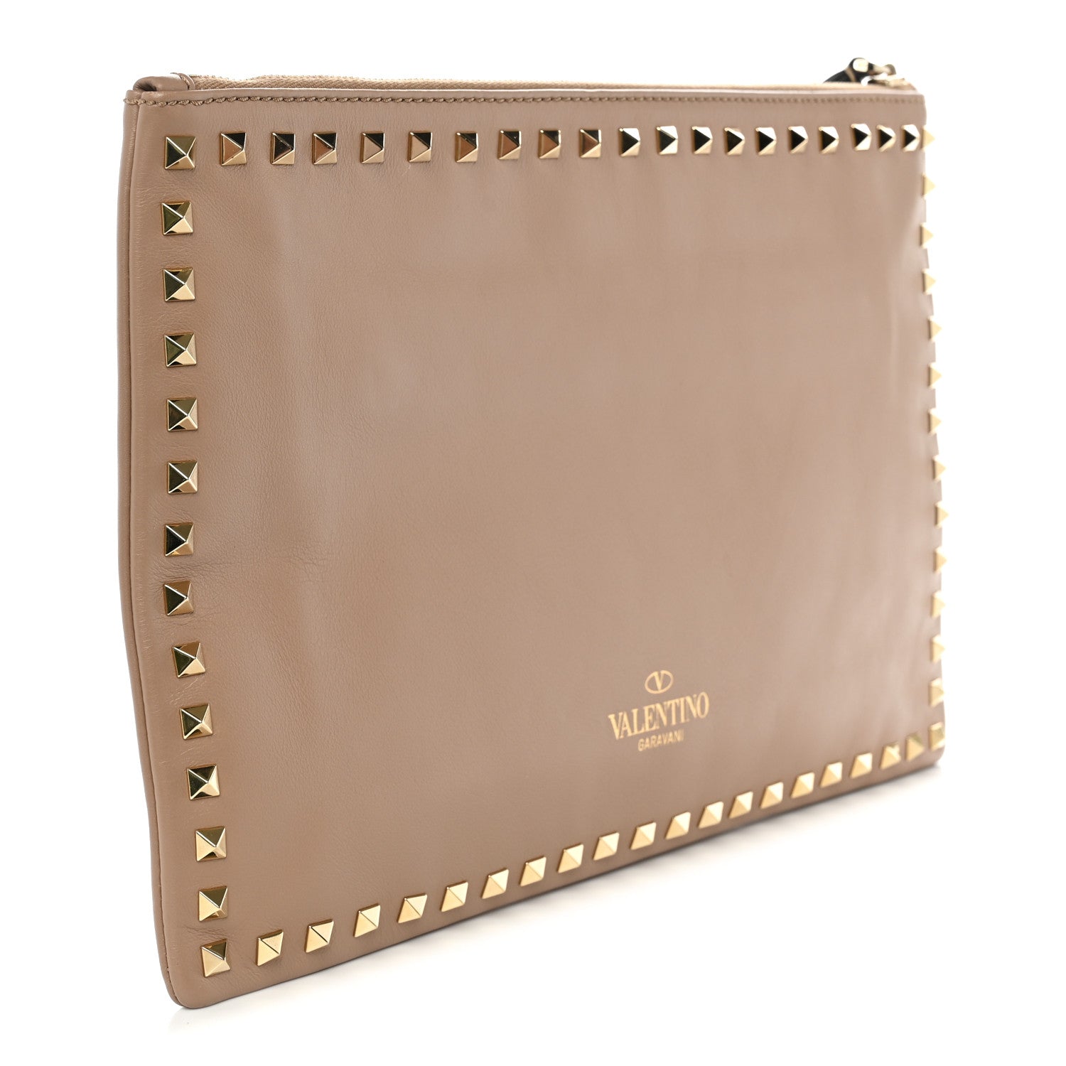 Valentino Garavani Vitello Large Rockstud Zip Wristlet Pouch Alpaca 3 of 7