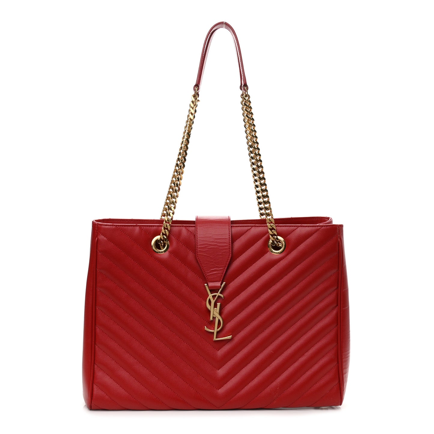 Grain De Poudre Matelasse Chevron Monogram Shopping Bag Red