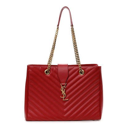 Saint Laurent Grain De Poudre Matelasse Chevron Monogram Shopping Bag Red 1 of 12