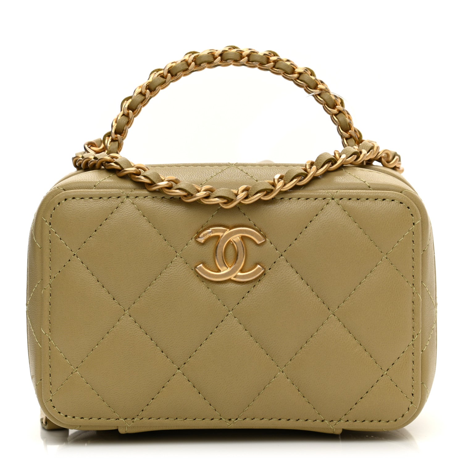 Chanel Lambskin Quilted Chain Top Handle Vanity Case Light Green 1 of 8