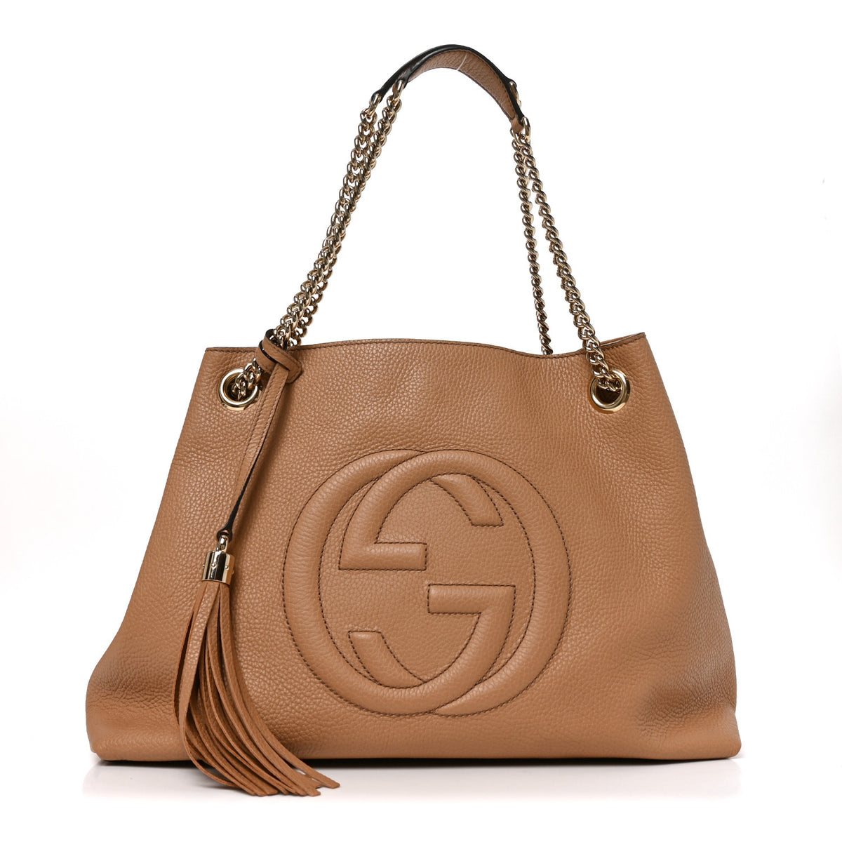 Pebbled Calfskin Medium Soho Chain Shoulder Bag Camelia