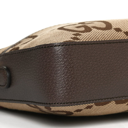 Gucci Monogram Jumbo GG Textured Dollar Calfskin Web Messenger Shoulder Bag Camel Ebony New Acero 9 of 12