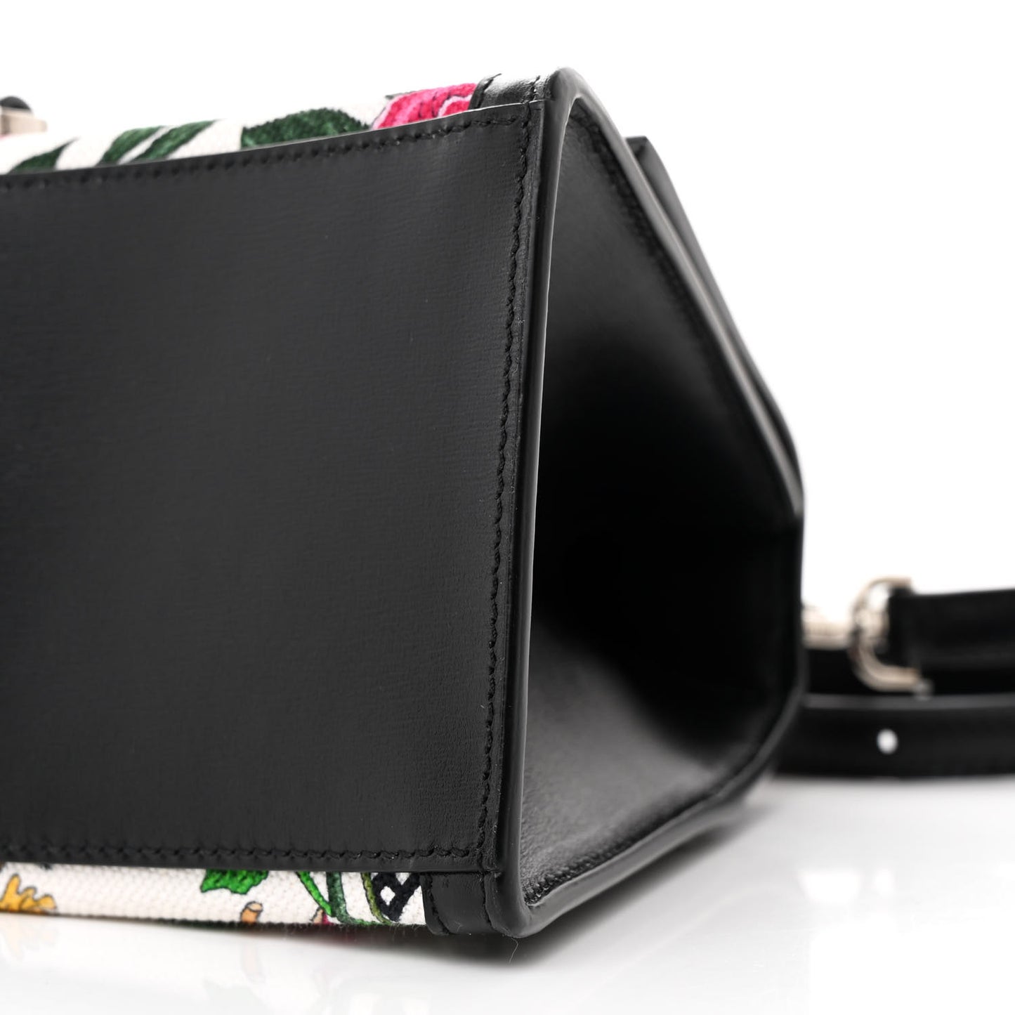 X GUCCI Canvas Boarded Plutone Calfskin Flora Logo Print Small Hourglass Top Handle Bag White Multicolor Black