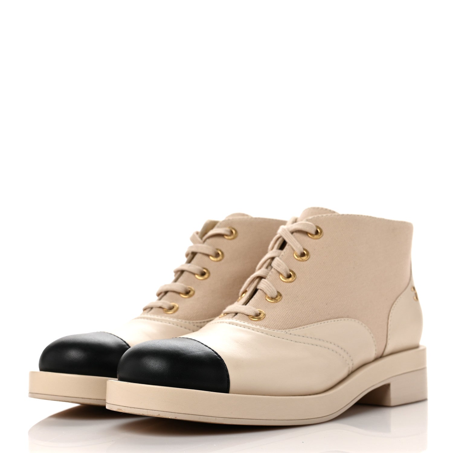 Chanel Lambskin Canvas Short Boots 40 Black Beige 4 of 9