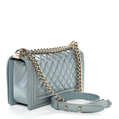 Chanel Iridescent Patent Calfskin Quilted Medium Boy Flap Light Blue 3 of 13