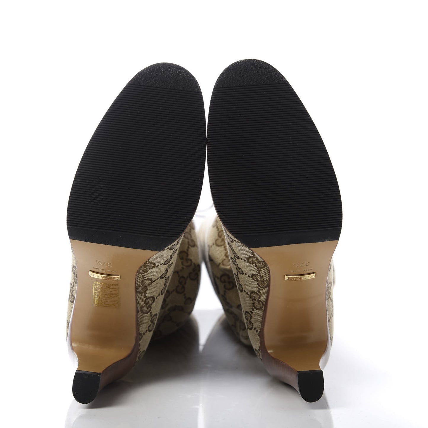 Monogram Lisa Mid Heel Boots 37.5 Beige Ebony