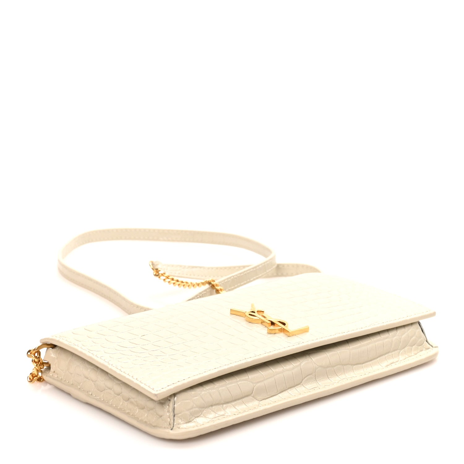 Saint Laurent Crocodile Embossed Monogram Phone Holder Crossbody Blanc Vintage 4 of 10