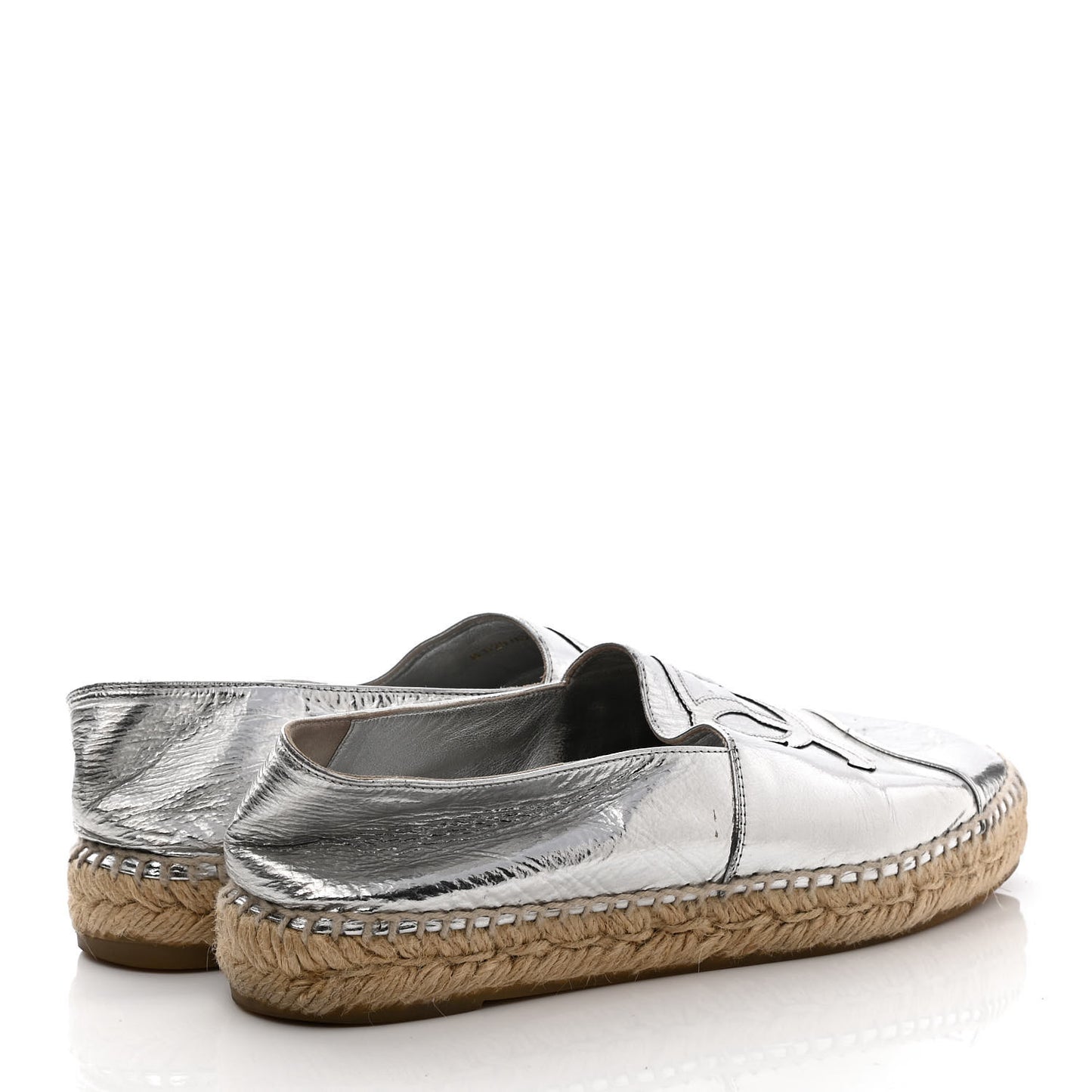Laminated Goatskin CC Espadrilles 38 Silver