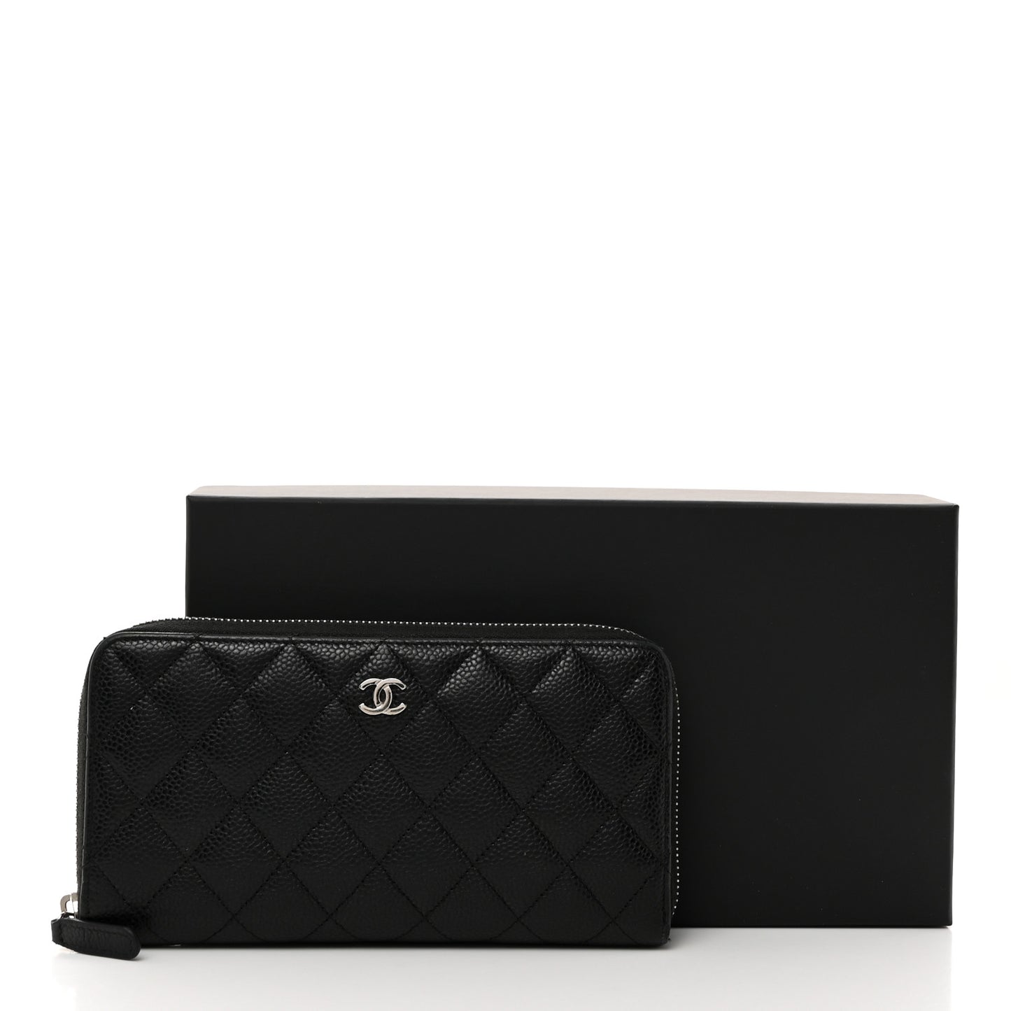 Caviar Quilted Large Gusset Zip Around Wallet Black