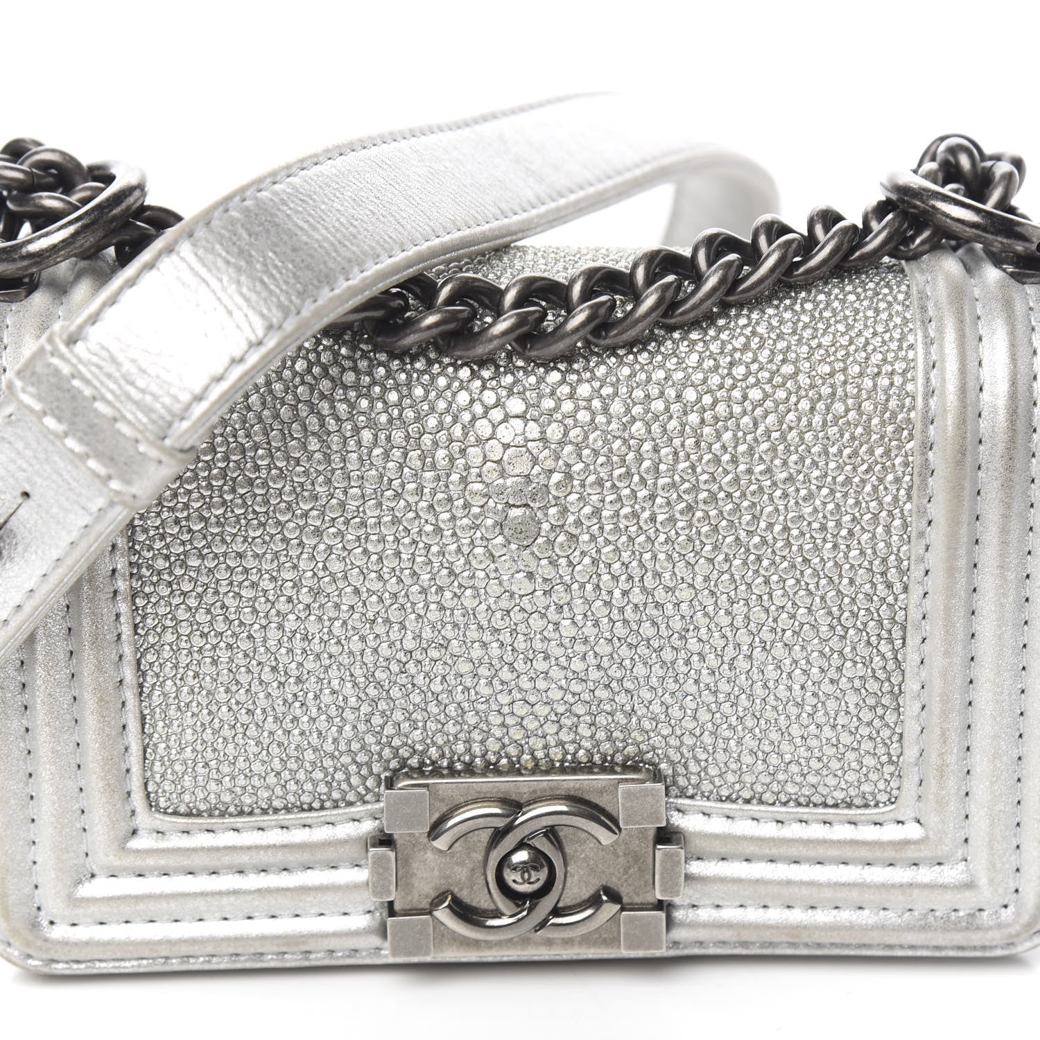 Chanel Metallic Galuchat Stingray Mini Boy Flap Silver 11 of 11