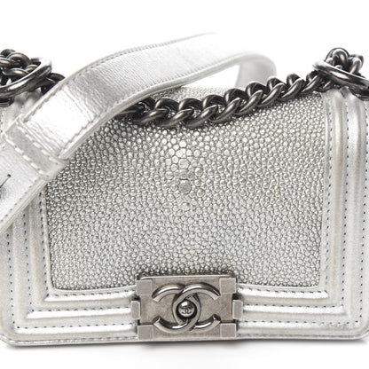 Chanel Metallic Galuchat Stingray Mini Boy Flap Silver 11 of 11