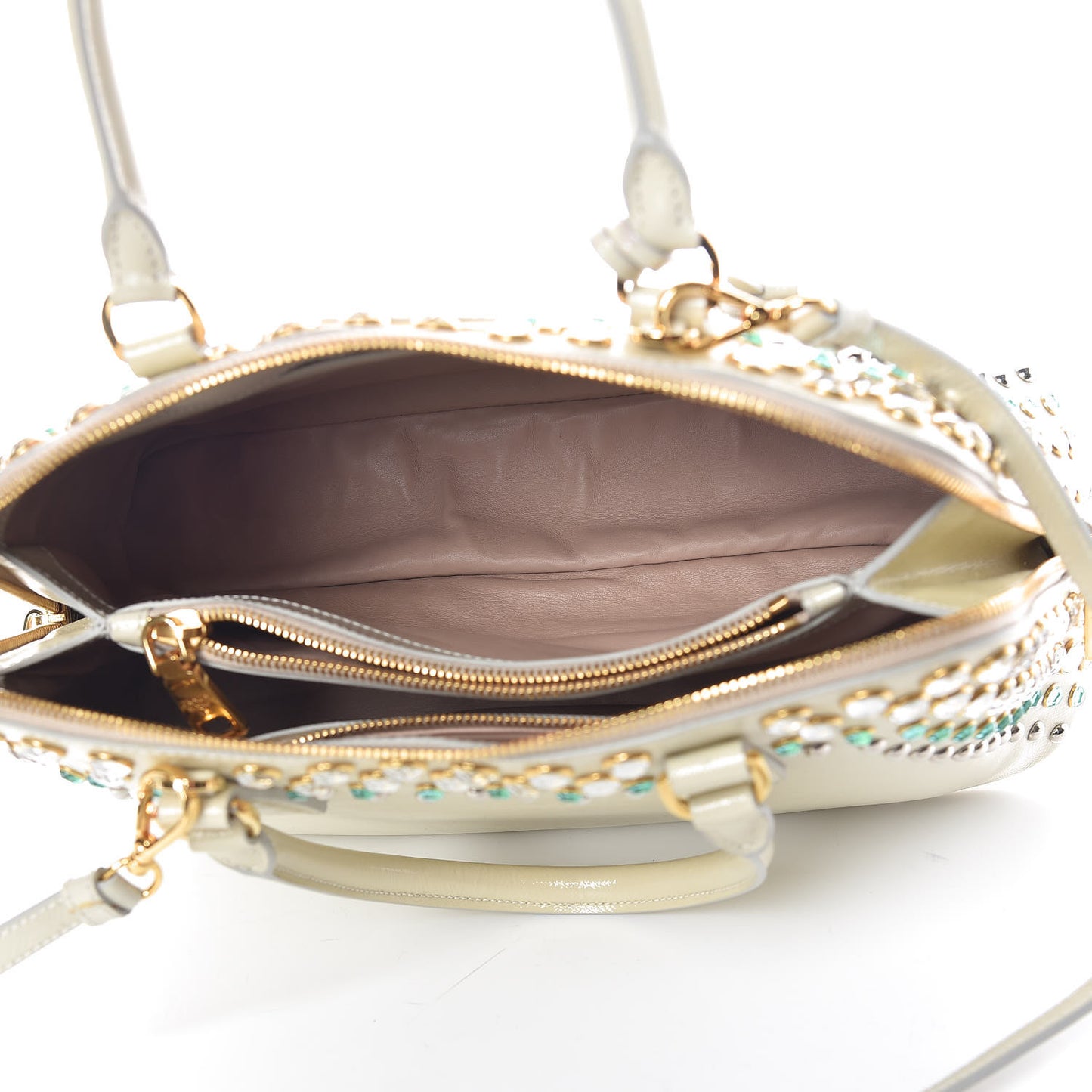 Saffiano Vernice Crystal Pyramid Bag Talco