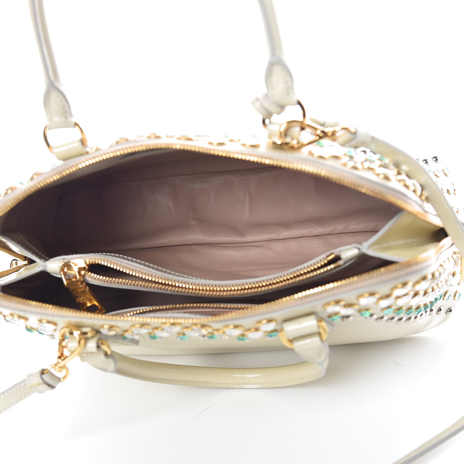 Prada Saffiano Vernice Crystal Pyramid Bag Talco 5 of 17